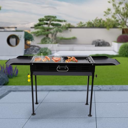 Grill na węgiel drzewny, przenośny grill na zewnątrz na piknik i spotkania rodzinne, regulowana wysokość z uchwytami, idealny do grillowania na podwórku