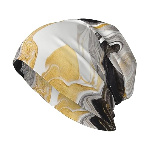 Divertido Gorro de Punto Holgado con diseño de Bigfoot Sasquatch Full Moon para Hombres y Mujeres, Estilo Hip-Hop, con diseño de Calavera, Resumen Negro y Dorado Remolino de Tinta líquida mármol,