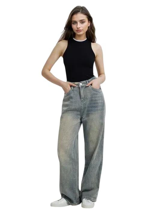 Image of KOTTY Women Wide Leg Baggy Jeans High Waist Relaxed Fit Denim Casual Wear