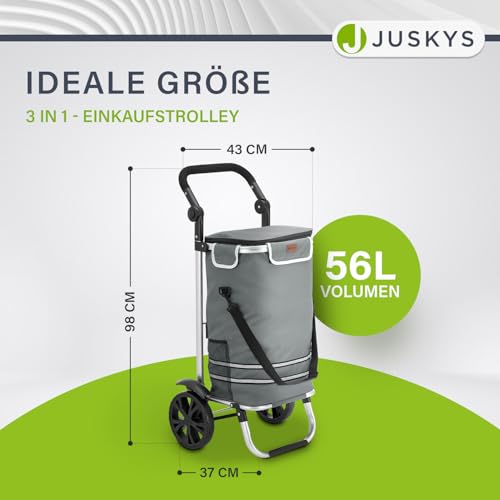 Juskys Einkaufstrolley 3in1 mit 2 Rollen für Shopping - 56 L Tasche abnehmbar - Trolley klappbar & modern - Sackkarre Einkaufsroller Grau – Bild 3