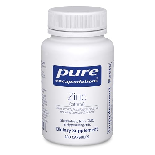 Pure Encapsulations Zinc (Citrate) - for Immune System, Tissue Development & Metabolism* - Mineral Supplement with Enzymes - Highly Absorbable Zinc - Vegan & Non-GMO - 180 Capsules