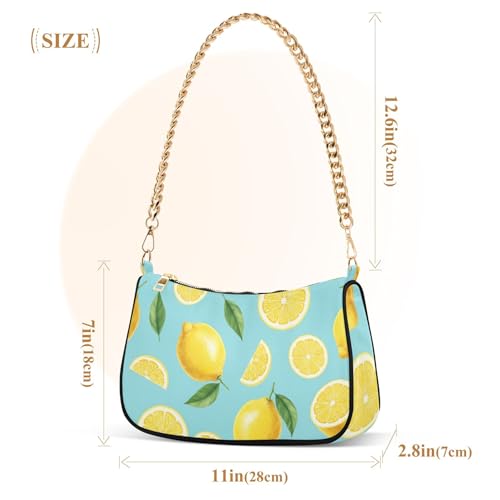 Zipper Prints Shoulder Purses Watercolor Lemons Leaves Blue Clutch Handbags Pattern Womens Classic Purse Hobo Totes with Chain Strap3