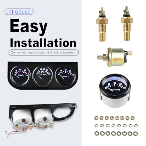 Waterwich WATERWICH-SK-SU873 3 In 1 Car Meter Auto Gauge(Oil Pressure Gauge + Water Temperature Gauge + Oil Temperature Gauge 2 Inch 52Mm Triple Gauge Kit Dc 12V thumb #4