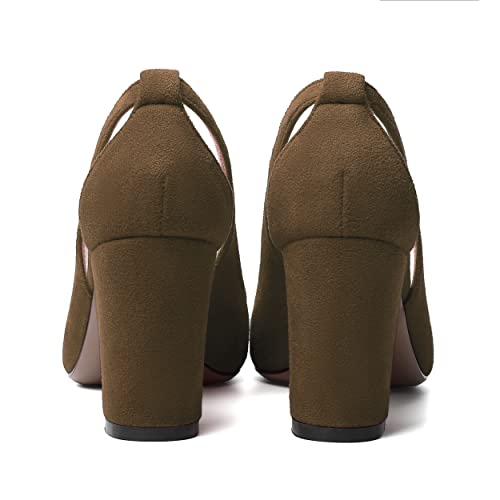 MERRORI Womens Pointed Toe Evening Slip On Dress Shoes Suede Solid Chunky High Heel Pumps Shoes 3.3 Inch4