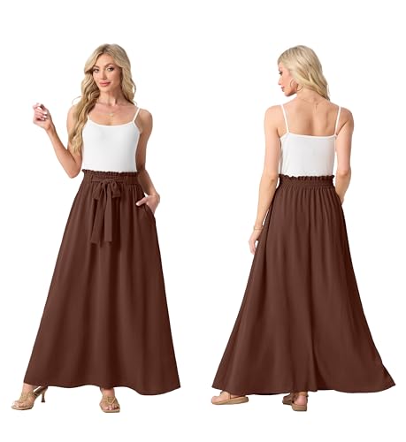 Lepunuo Womens Maxi Skirts Casual Boho Elastic High Waisted Flowy Long Skirts Trendy Floral Cute Skirts with Pockets4