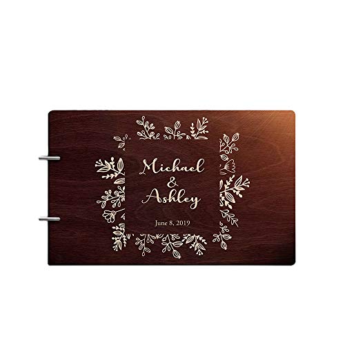 Personalized Handmade Mr Mrs Wedding Guest Book for Bride and Groom Wood Alternative Custom Engraved Newlywed Marriage Album (Chocolate Walnut)