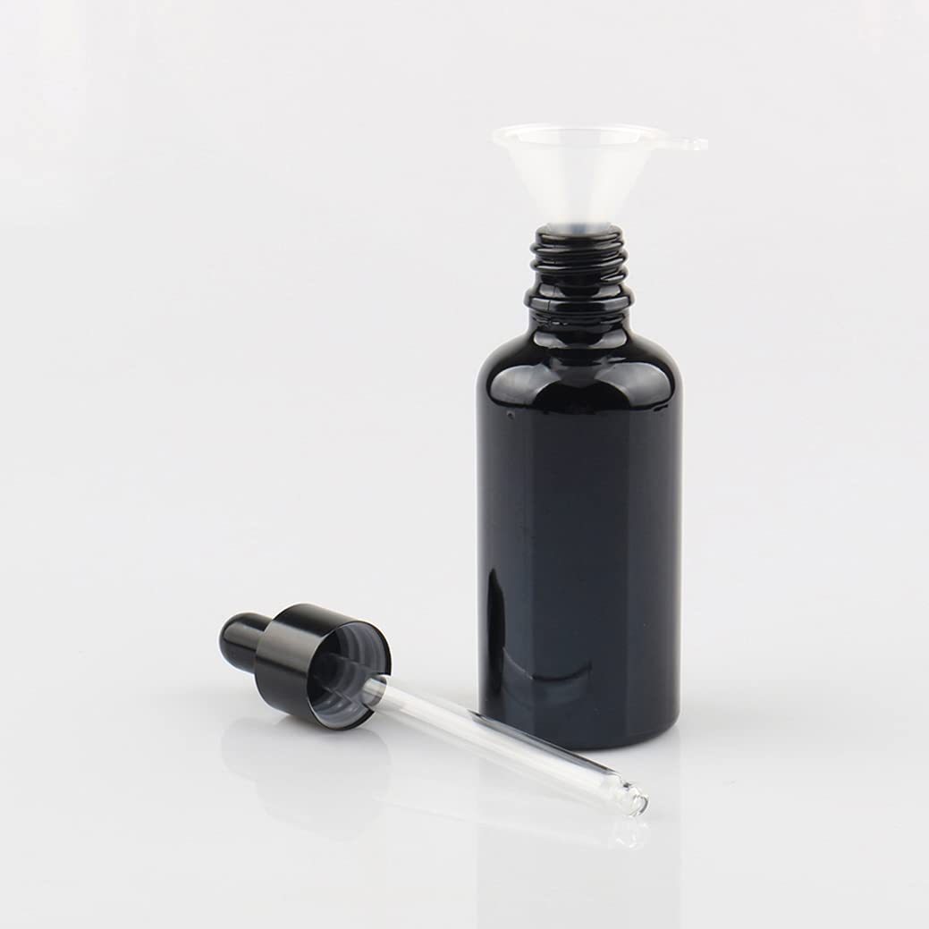 24 Piezas Negro Frasco Cuentagotas Cristal 50ml, Botellas Cuentagotas Vacío con Pipeta de Vidrio Negro, para Fragancias de Arorapia de Aceites Esenciales, Masaje, Viaje