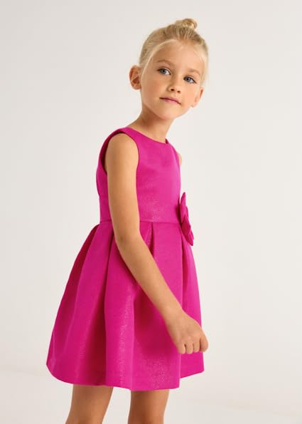 Mayoral Abito Vestito Elegante Satinato Cerimonia Bambina 5 Anni - 98 cm Color Magenta con Scollo Posteriore