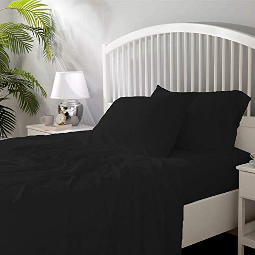 Image of Black YRM Bedding's Egyptian Cotton Bedsheet with Pillow Covers 650 Series Premium Bedsheets Twin Size with 2 Standard Pillow Cover (17x27 Inches)