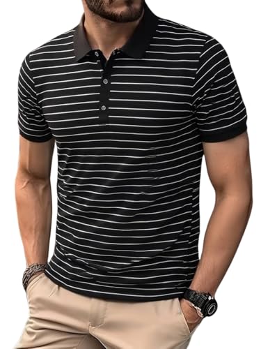 Image of TAGDO Men's Striped Polo in Black & White Vertical (2036)