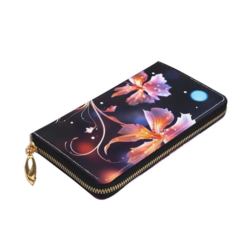 Cool Decorative Flowers Women Wallets Leather Zip Around Clutch Purses Waterproof Credit Card Holder With Phone Holder Ladies Travel Coin Purse3