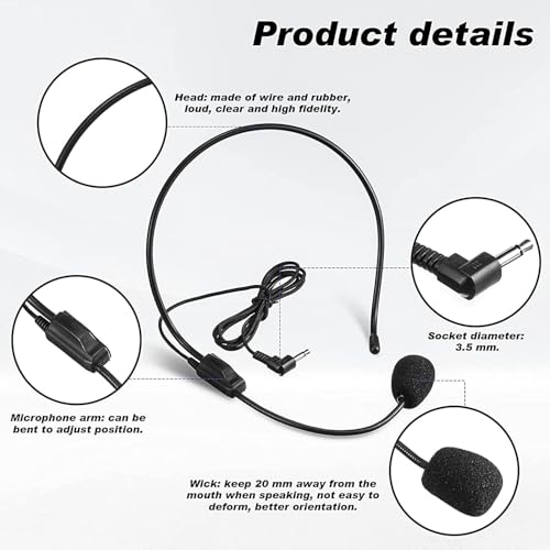 Image of Syskonics Wired Neckband Headset Microphone 3.5mm Jack | Adjustable Headworn Mic with Foam Windshield for Teaching, Lectures, PA System & Stage Use