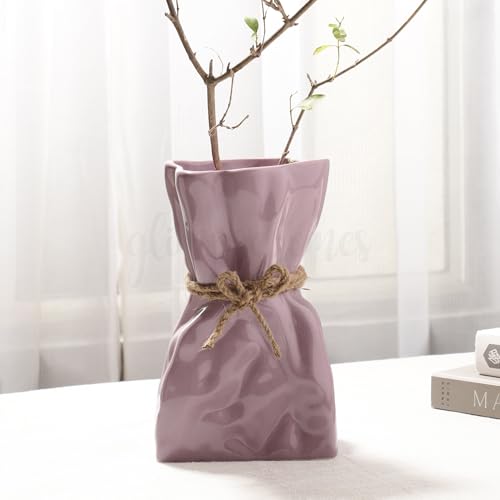 Glimpse Homes Crumpled Bag Vase, Lilac, 8 inch