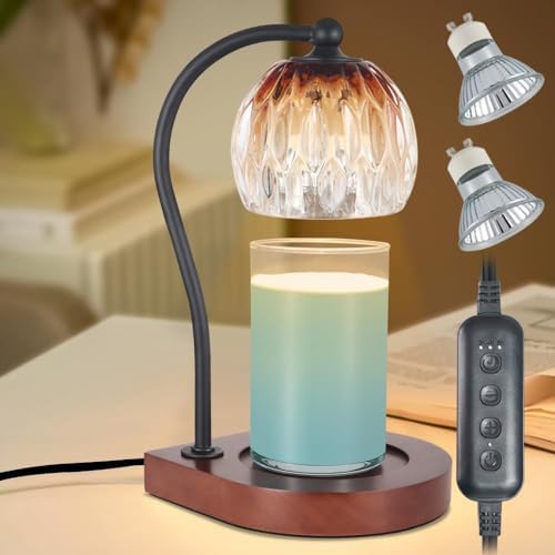 copinpin Candle Warmer Lamp with Timer-Electric Candle Warmer Lamp for Jar Candles with 2Bulbs Candle Warmer with Timer & Dimmer for Home Decor Gifts for Women Mom Christmas (Black-Grown)