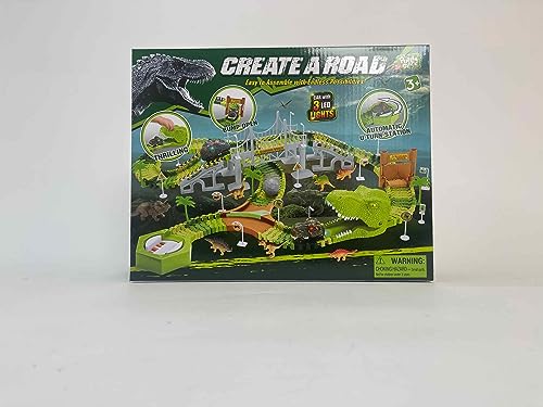 image for Mini Tudou 174 PCS Flexible Dinosaur Train Tracks and Race Cars Playse
