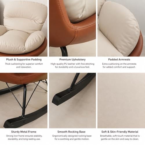 Image of The Attic Rocksy Lounge Chair, Aaram Chair for Adults, Modern Rocking Chair, Peach, Beige