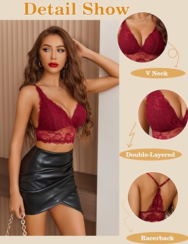 Image of Avidlove Bralettes for Women Lace Wireless Bra V Neck Racerback Crop Top Adjustable Lingerie No Padded