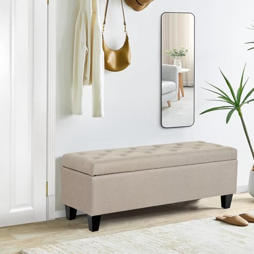 Image of Redlife Storage Ottoman Bench, End of Bed Storage Bench with Safety Hinge, Large Upholstered Benches, Modern Accent Bench for Living Room, Entryway for Living Room Entryway Champagne