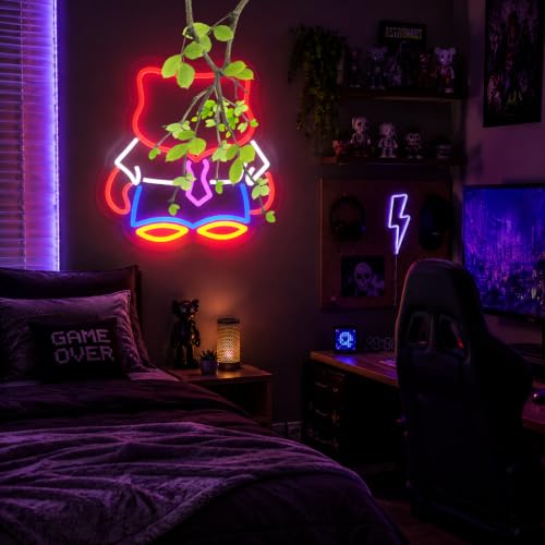 Image of Cartoon Neon Sign Game Anime Anger Neon Sign for Wall Decor, Dimmable Modern Acrylic LED Sign for Bedroom Game Room Kids Room Party Decor Gifts for Boy 5V Usb