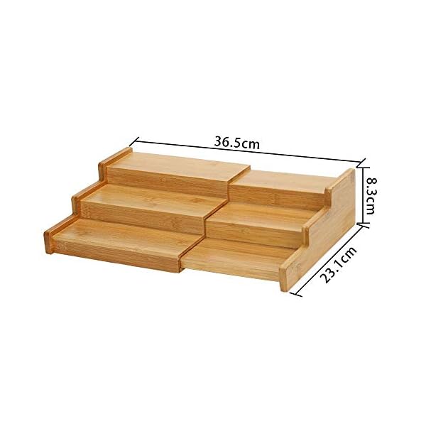 Lustiger Chef Bambus Holz Gewürzregal Ausziehbar Leer, Gewürz Organizer Aufbewahrung, Gewürzständer für Arbeitsfläche, Tisch, Küche, Verstellbares 3 Etagen Stufen Kräuterregal für Schrank Ordnung – Bild 3