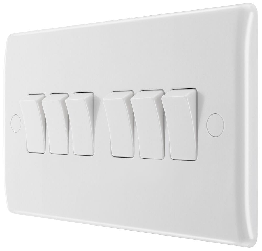 BG Electrical Six Gang Wall Light Switch, 2 Way, Round Edge, Nexus 800 Series, White Moulded, 20A, 16AX, 846 - Image 2