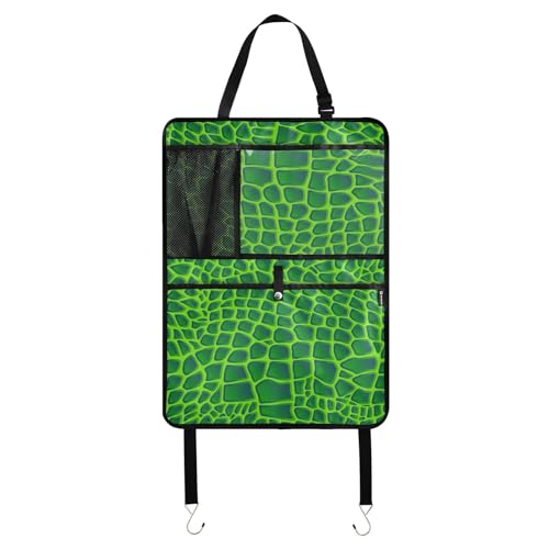 Aflyko Seat Back Organizer Alligator Skin Green Car Kick Mat with Pocket Vehicle Backseat Protector Travel Accessories Automobile Seat Cover Protector 1 Pack