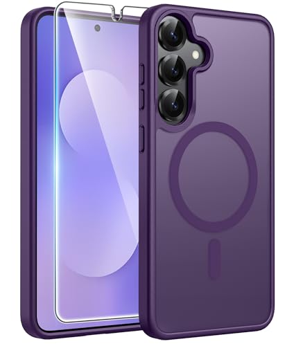 Image of FNTCASE for Samsung Galaxy S25 Plus Case: Samsung Galaxy S24 Plus Phone Case [Fit with Magsafe] Translucent Matte Case [Screen Protector] Military Grade Shockproof Protective Phone Cover-Purple