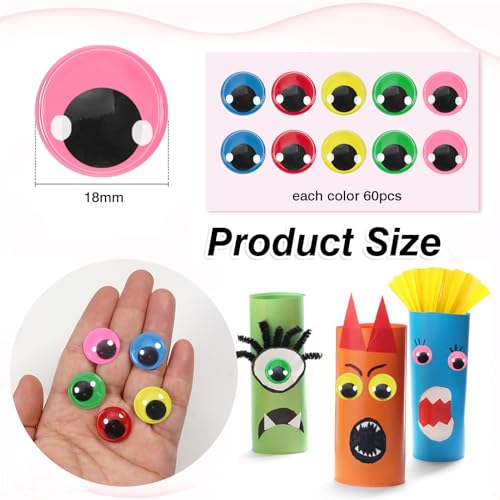Image of TOAOB 300pcs 18mm Googly Wiggle Eyes Red Dark Green Blue Pink Yellow