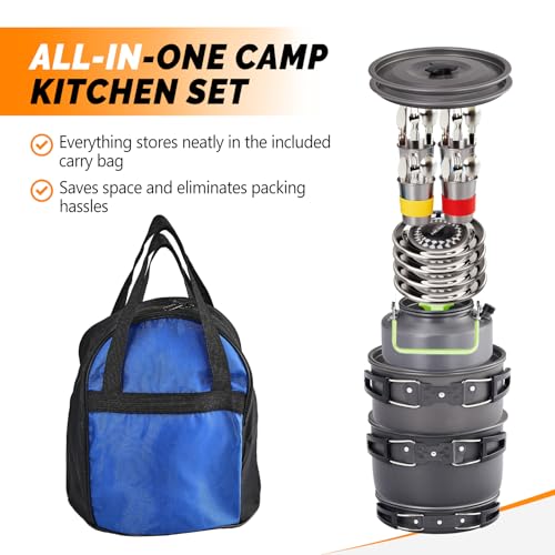 ROVSUN 34 pcs Camping Cookware Mess Kit, Lightweight Non-Stick Camping Cooking Pot and Pan Set with Stainless Steel Camping Gear Kettle Cup for Open Fire, Backpacking, Outdoor Cooking - Thumbnail 6