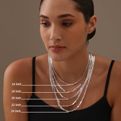 LeCalla Solid 925 Sterling Silver Italian 3 MM, 4 MM Diamond-Cut Solid Flat Mariner Link Chain Necklace for Women Men with Lobster Clasp, Made in Italy (16, 18, 20, 22, 24 Inches)2
