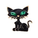 Alilang レディース ゴールデン トーン エナメル クリスタル ラインストーン カット 猫 動物 ブローチ ピン, One Size, 金属, グリーンアンバー。