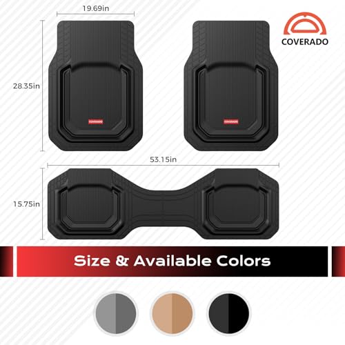 Image of Coverado Car Floor Mats, Waterproof Universal Heavy-Duty Floor Mats for Cars, All Weather Protection, Deep Dish Car Mats, Trim to Fit for Cars SUV Truck, Vans, Sedan 3pcs (Solid Black)