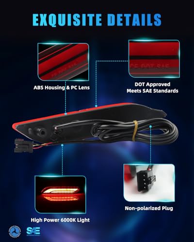 Image of LED Rear Bumper Reflector Light Compatible with Camry 2018-2024, [Play & Plug] Not Wiring [IP67 Waterproof], Red LED Tail Brake Rear Fog & Sequential Turn Signal Lamps, 2 PCS, Red Lens