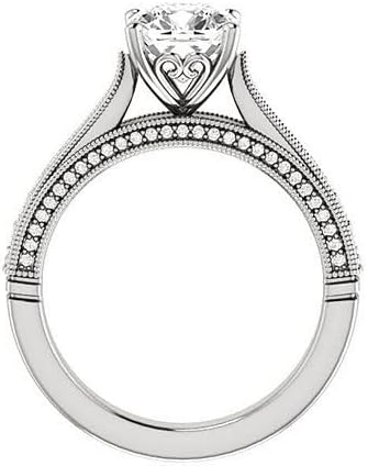 2 CT Cushion Cut Colorless Moissanite Engagement Ring Set Wedding/Bridal Ring Set, Diamond Ring Set, Anniversary Solitaire Halo Accented Promise Vintage Antique Gold Silver Ring Set