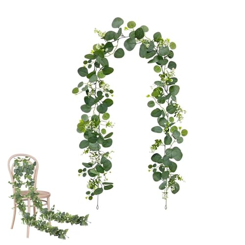 Guirnaldas Artificiales de Eucalipto, 1,8m Hanging Eucalyptus Leaf Garland, Guirnalda de Flores Artificiale, Enredaderas Artificial Decorativas, Artificiales Colgante Hojas, para Escalera
