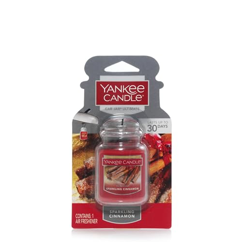 Image of Yankee Candle Car Jar Ultimate Air Freshener, Hanging Car Freshener, Long Lasting Car Fragrance, Sparkling Cinnamon (Pack of 12)