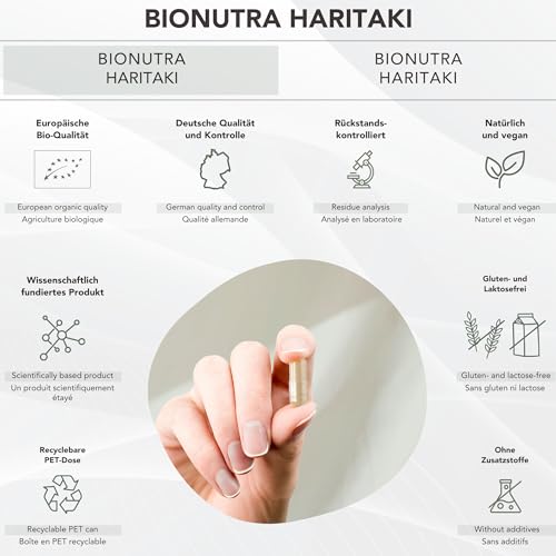 BIONUTRA® Bio Haritaki Kapseln hochdosiert, 3000 mg Tagesdosis, rückstandskontrolliert, deutsche Herstellung, vegan, laktose- & glutenfrei, ohne Zusätze, Haritaki Bio, 270 Kapseln x 500 mg