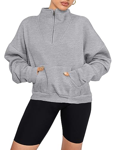 PRETTYGARDEN Womens Quarter Zip Long Sleeve Cropped Sweatshirt 2025 Fall Winter Casual V Neck Pullover Tops With Pockets