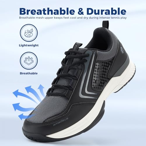 Image of FitVille Men's Wide Pickleball Shoes Non-Slip Court Tennis Sneakers for Men | TPU Torsion Stability, Archcore Energy Return Insole, Wide Toe Box, EVA Cushion, Breathable Mesh, Ankle Support for All Court