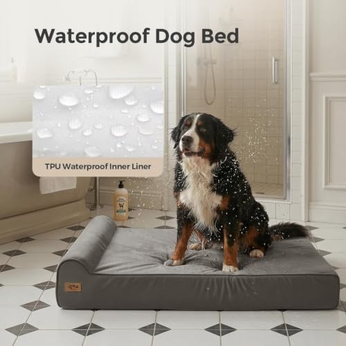 Image of Sytopia XXL 35D Memory Foam Dog Bed for Extra Large Dogs - 7 inch Thick Orthopedic Pet Couch for Seniors and Big Breeds up to 150 Pounds, with Waterproof Liner & Washable Cover, 50 inchx 34 inchx 7 inch, Dark Grey