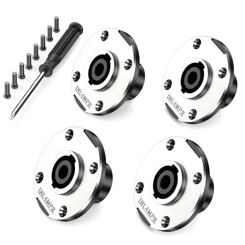 Jumwa 4Pack 4 Pole Speakon Panel Twist Lock Haut-parleur Femelle Métal Rond Panel Jack Montage Compatible avec Neutrik Speakon NL4MP, NL4MPR, NL4FC, NL4FX, NLT4X, NL4 Series, NL2FC