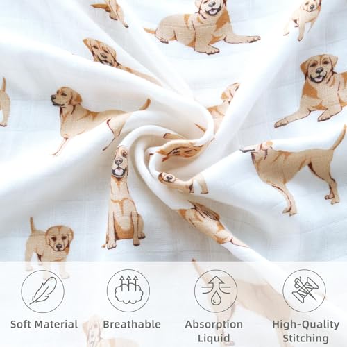 Image of LifeTree Baby Swaddle Blankets Dog Pattern, Muslin Blankets Boys Girls Swaddling Wrap Receiving Blanket for Newborn, 70% Viscose from Bamboo and 30% Cotton, Large 47 inch x 47 inch, Labrador