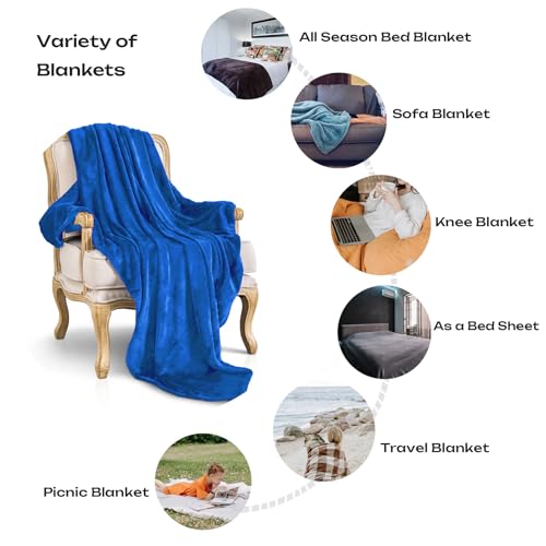 Image of JIAHANNHA Royal Blue Throw Blanket Fleece Blanket 50 inchx60 inch,Super Soft Cozy Plush Throw Blanket for Couch Sofa Bed,Warm and Lightweight Bed Blankets for Adults