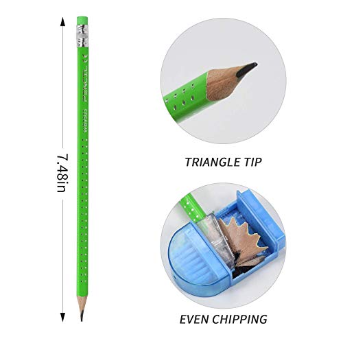 Weibo Bear Claw Pencils (Pack Of 12) - Fat, Thick, Strong, Triangular Grip Pencils, Graphite, Hb Lead With Eraser - Suitable For Kids, Art, Drawing, Drafting, Sketching & Shading (Xl) #TOP4