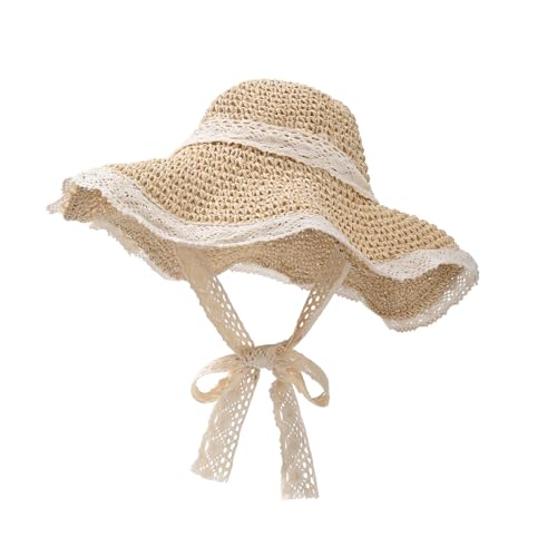 THXFUNAREA chapeau paille femme Chapeau de soleil de plage pour femme UPF 50+, chapeau de paille à large bord pour femme avec nœud décoratif, léger,...