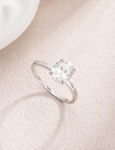 Image of EAMTI 3CT 925 Sterling Silver Engagement Rings Oval Cut Solitaire Cubic Zirconia CZ Wedding Promise Rings for Her Wedding Bands for Women Size 3-11