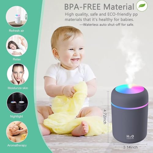 Image of H2O Diffuser with Colorful LED Lights for Home Office & Small Rooms, Portable Cool Mist Small Quiet Air Humidifier for Aroma Therapy, Ultrasonic Essential Oil Diffuser for Moisture (Random)