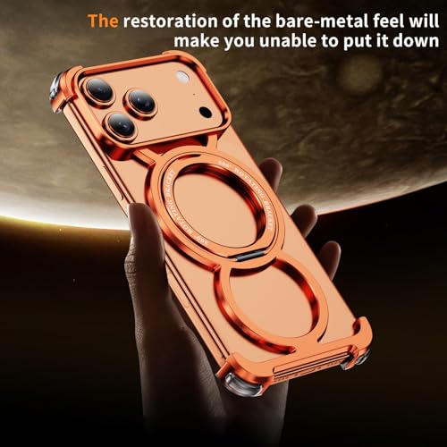 Coque iPhone 17 Pro Max orange avec support pour vidéo et trajets