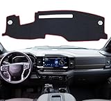 TANDI-SG130 Dash Cover Mat Fit for Chevy Chevrolet Silverado 2022 2023 2024 ZR2, Custom Trail Boss, LT TrailBoss,LTZ, High Country, 1500 2500HD 3500HD Dashboar Cover (Velvet Fabric(Black+Red Trim)