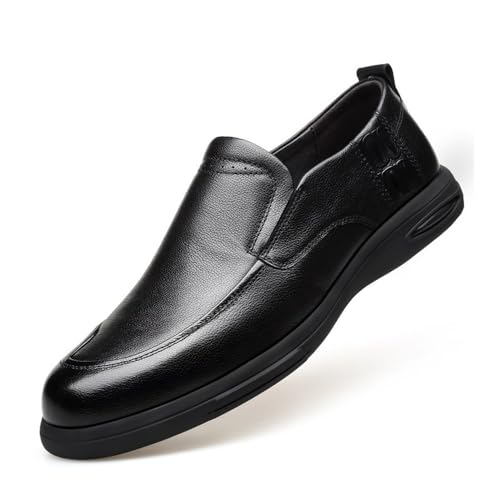 Men's Casual Leather Shoes Black Slip-on Low-top Fashionable Leather Shoes Oxfords(7)